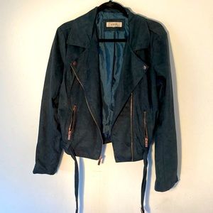 Wildflower emerald green suede jacket w/ gold accents
